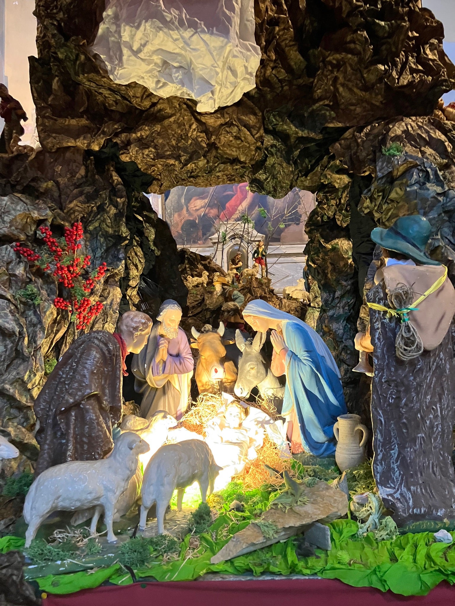 Opstilling af den traditionelle julekrybbe i Venedig